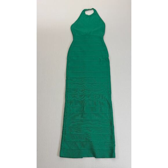 HERVE LEGER Kelly Green Halter Bandage Maxi Dress Gown Bodycon Size XS Ret $1100 - Picture 4 of 13